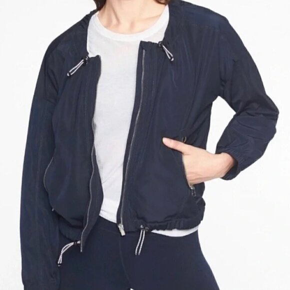 ATHLETA Chill Bomber Jacket - Sporty Drawstring Navy Blue - Picture 2 of 16
